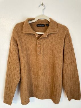 STRUCTURE Vintage light brown wool collared sweater with button size large